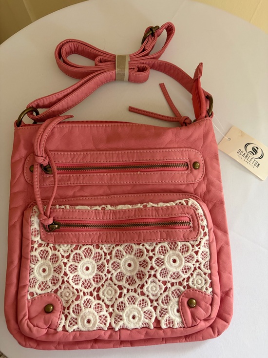 Scarleton Handbags - Scarleton Pink Crochet Front Crossbody Bag